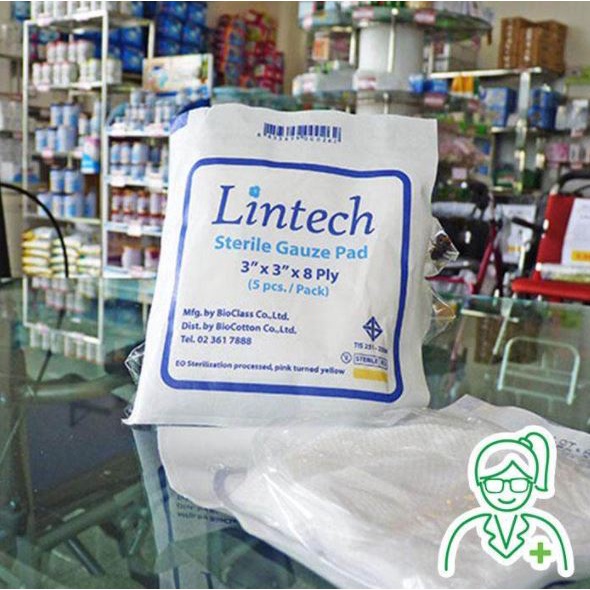 ผ้าก๊อซ สเตอร์ไรด์ 3x3 (แพ็ค) Lintech (Sterile Gauze Pad,ผ้าก๊อซฆ่าเชื้อ,ใช้ปิดแผล,ซับแผล,ผ้าพันแผล,