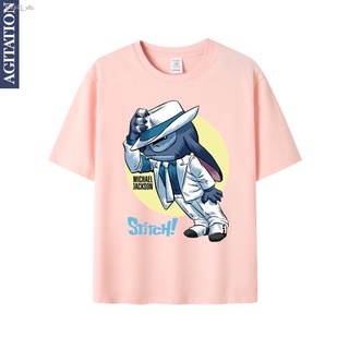 เตรียมจัดส่ง✼✥▽Interstellar baby Stitch co-branded Jackson Tide แบรนด์รอบพิมพ์เสื้อยืดแขนสั้นผู้ชายและผู้หญิงผ้าฝ้ายด้าน