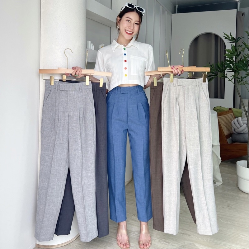 THESUNCO - Kovy Trousers กางเกงขากระบอกเล็ก เก็บหุ่น เอวเล็ก มีสะโพกเอาอยู่
