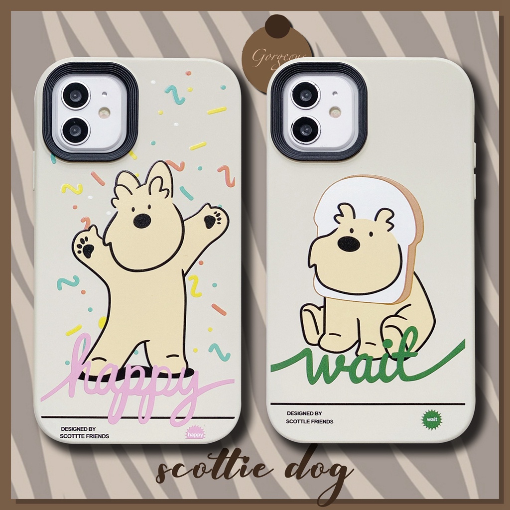 เคสโทรศัพท์มือถือ ซิลิโคนนุ่ม หนา ลายการ์ตูนสุนัข ขนมปัง สก็อตตี้ สีแคนดี้ สําหรับ iphone 14 6s 7 8 plus XR 11 12 13 pro max 2 in 1