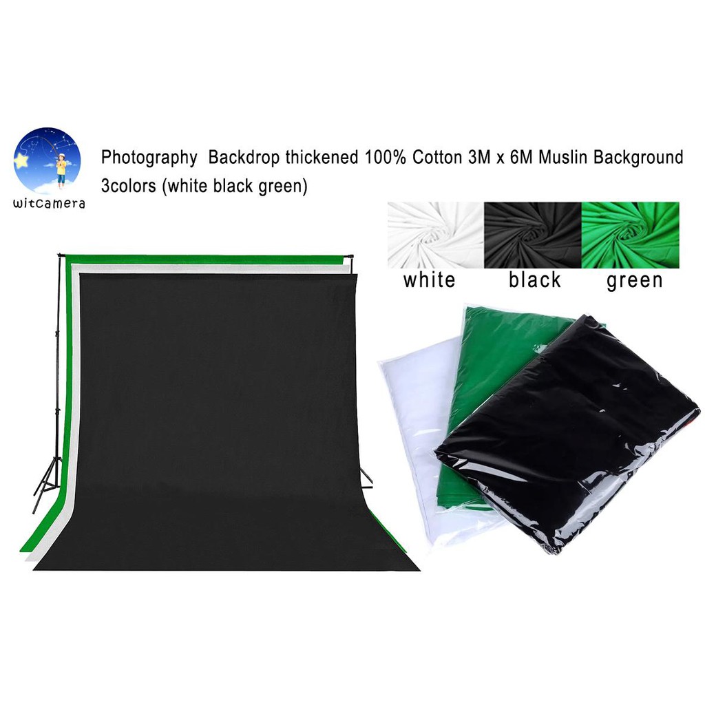 ฉากหลังการถ่ายภาพหนา 3 เมตร x 6 เมตรมัสลินผ้าฝ้าย 100% มี3สีให้เลือกได้ ( สีขาว สีดำ สีเขียวพื้นหลัง )