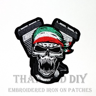 ☠ ตัวรีดติดเสื้อ งานปัก ลาย หัวกะโหลก ธงชาติ อิตาลี สัญลักษณ์ ธงชาติ Italy Flag Skull Patch ตัวรีด WOP DIY อาร์มติดเสื้อ