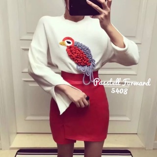 Korea knit parrot (parrot) sweater  เสื้อไหมพรมเนื้อดีดีเทลผ่าแขน