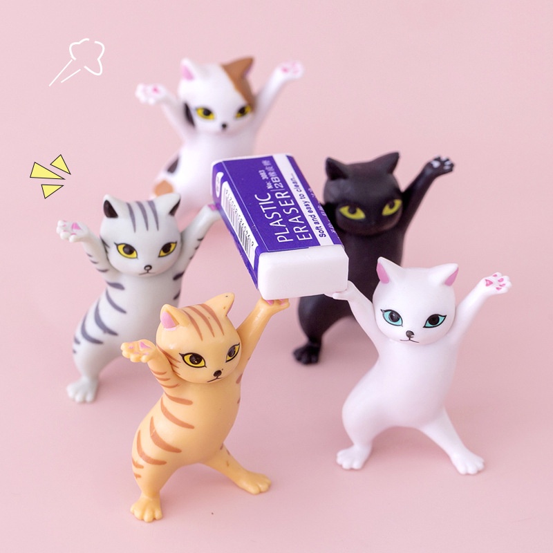 5pcs Cat Pen Holder Kids Toy Birthday Gift Weightlifting Earphones Holders Home Decoration Figurines