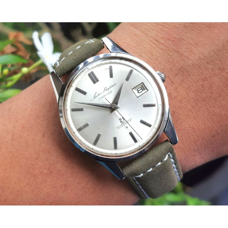 นาฬิกา​ข้อมือ ​วิ​นเท​จ​ Seiko​ Skyliner​ Calendar​ Diashock​ 21 Jewels​ ระบบไขลาน แท้มือสอง​