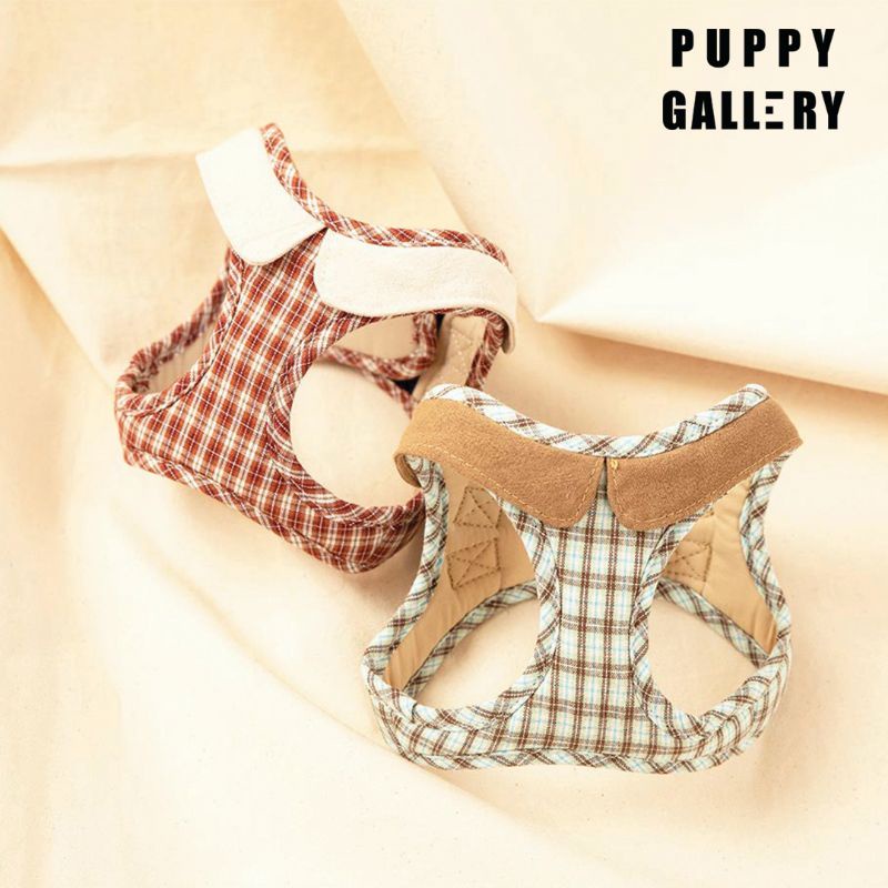 Puppy Gallery  เสื้อรัดอกสุนัข สายรัดอกสุนัข เสื้อสายจูงสุนัข รุ่นคอปก Marron Check Collar Harness สไตล์เกาหลี รูปที่ 2