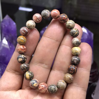 กำไรข้อมือหินแท้ กำไรหิน Leopard skin jasper ขนาด 8 มิลลิเมตร