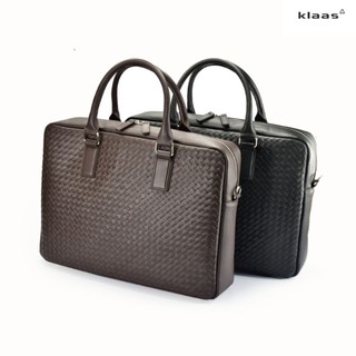 02-367 laptop bag intrecciato กระเป๋าเอกสารสานหนังแท้ กระเป๋าผู้ชายสานหนังแท้ กระเป๋าใส่คอมสานหนังแท้ แบรนด์ klaas