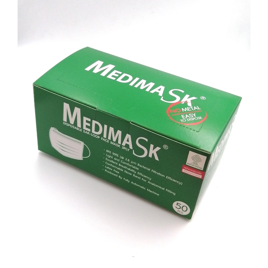 หน้ากากอนามัย 50ชิ้น 3 ชั้น แมสสีเขียว แมส Face Mask หน้ากาก PM2.5 MediMask Klean Mask Disposable Mask หน้ากาก N95