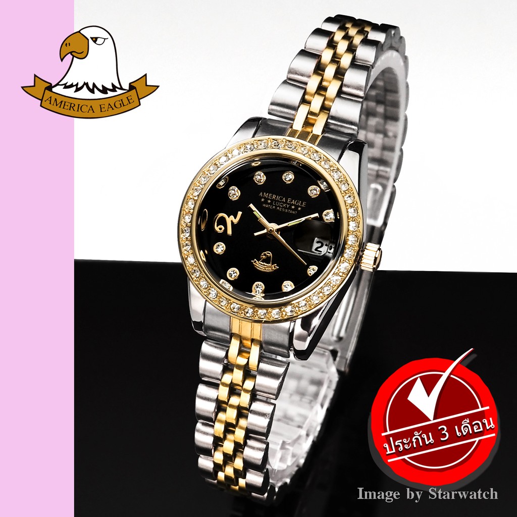 AMERICA EAGLE นาฬิกาข้อมือผู้หญิง สายสแตนเลส รุ่น AE099L – SILVERGOLD/BLACK