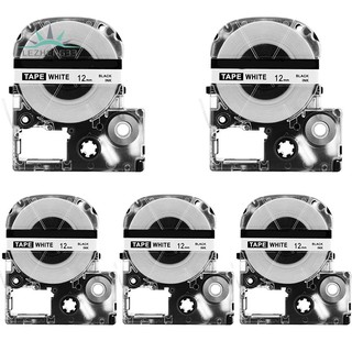 5 Pack Replace LK-4WBN LC-4WBN9(SS12KW) Label Tapes for Epson LabelWorks LW300 LW400 LW500 LW700 Black On White 1/2 Inch 26.2 Feet(12Mm X 8M)