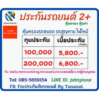 ประกันภัยรถยนต์ 2+ ประกันรถยนต์ประเภท2+ รถเก๋ง,รถกระบะ,รถตู้ส่วนบุคคล  บ.ชับบ์สามัคคี บ.คุ้มภัยโตเกียวมารีน ประกันภัย