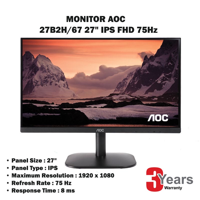 MONITOR (จอมอนิเตอร์) AOC 27B2H/67 ,27B2HM/67 Support, Ultra Slim 27 ...