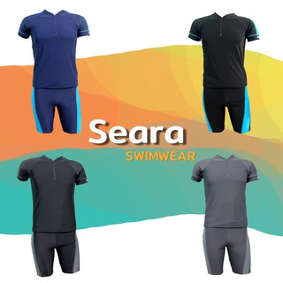 ชุดว่ายน้ำชาย SEARA เสื้อแขนสั้น(มีซิป) กางเกงว่ายน้ำชาย กรมแถบฟ้า ดำแถบฟ้า ดำแถบเทา เทาเข้มแถบเทา Size M L XL XXL 3XL