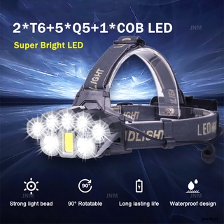 8 LED ไฟหน้า 2 * T6 + 5 * Q5 + COB Super Bright 6 โหมดไฟหน้า LED กันน้ำไฟฉายตกปลาขี่จักรยานไฟหน้าชาร์จ USB