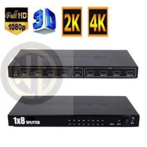 8 พอร์ต 1 In 8 Out 1x8 HDTV Splitter Audio Video 4K สําหรับ HD HDTV 3D DVD