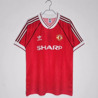 เสื้อกีฬาแขนสั้น ลายทีมชาติฟุตบอล Manchester United 1991/92 ชุดเหย้า แนวเรโทร ไซซ์ S-XXL สําหรับผู้ชาย