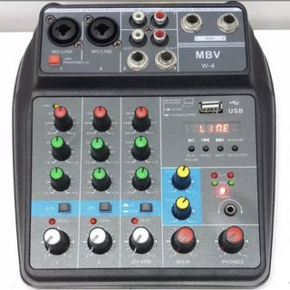 MBV มิกเซอร์ MINI 4-channel Mixer มีBluetooth MP3 USB SD รุ่น W-4