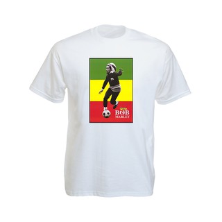 เสื้อยืดราสต้าTee-Shirt Bob Marley Soccer Short Sleeves Green Yellow Red Flag เสื้อยืดสีขาว/สีดำลาย Bob Marley เตะฟุตบอ