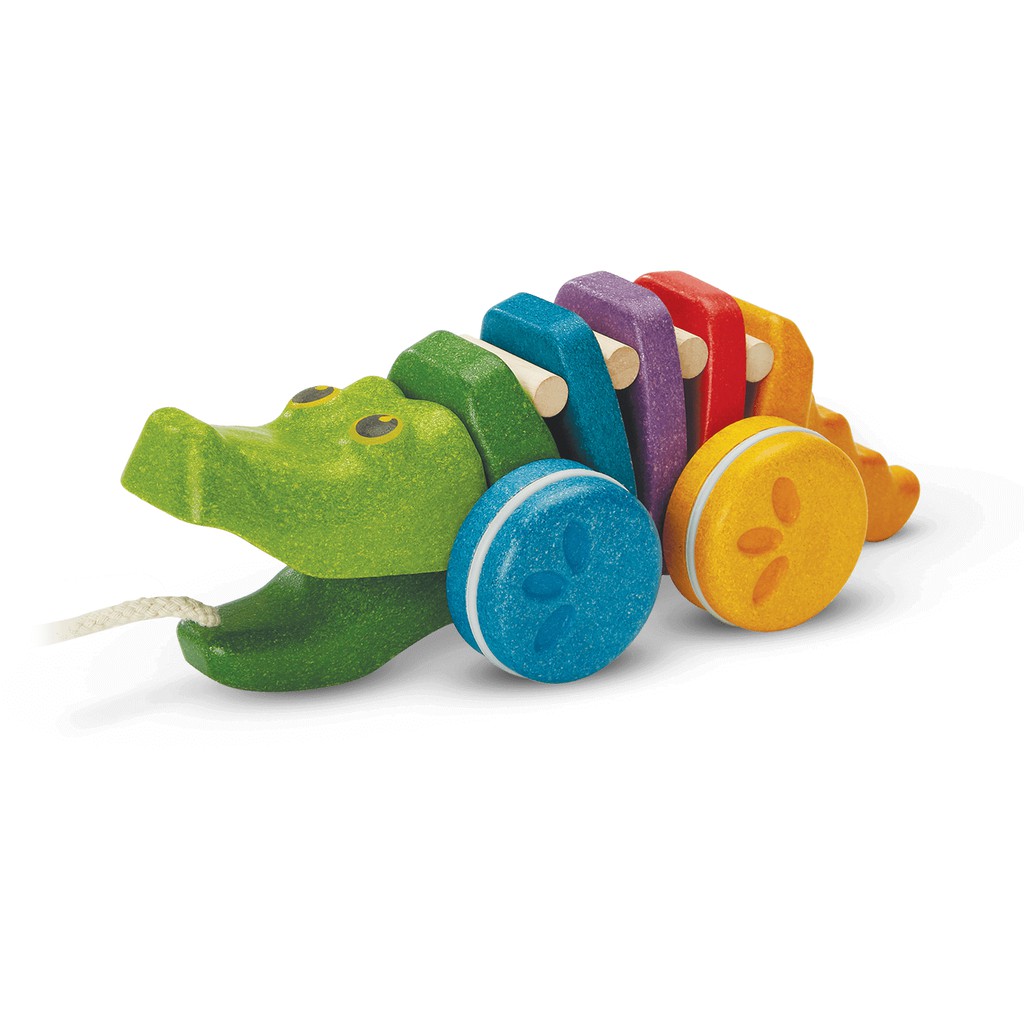 PlanToys ของเล่นไม้ แปลนทอยส์ ของเล่นลากจูง จระเข้ลากจูง สายรุ้ง DANCING ALLIGATOR RAINBOW (1y+)