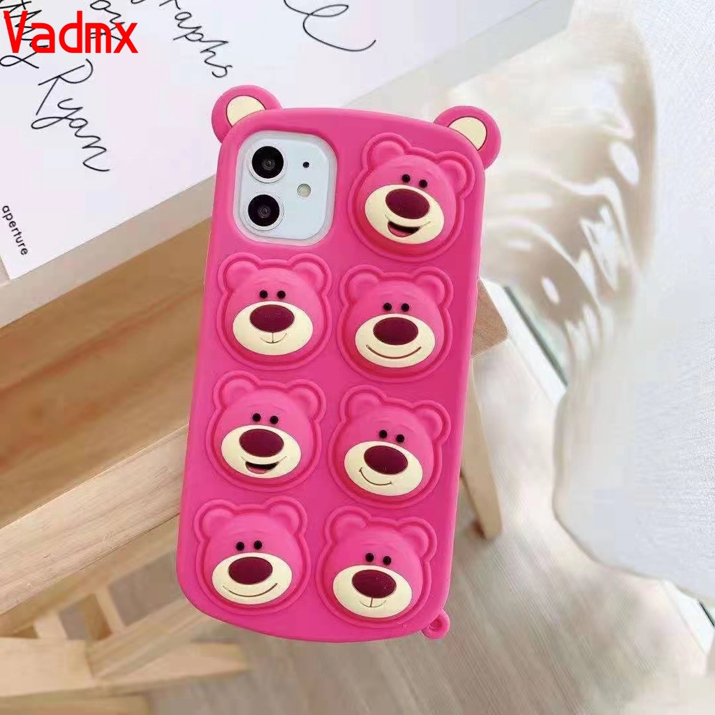Cute Strawberry Bear Push It Bubble Phone Case Huawei Nova 5T Mate 40 30 Pro Honor 8X 9X 20 V30 20 Pro 10i 20i 30 Lite Play 3 Y7 Pro 2019 Silicone Case Relieve Stress Fidget Toy Cover