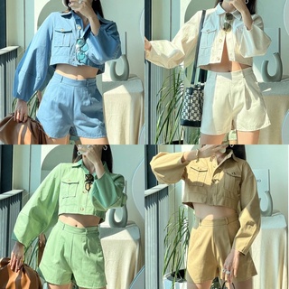 Denim Set Short เซ็ตเสื้อครอปผ้ายีนส์ + กางเกงขาสั้น