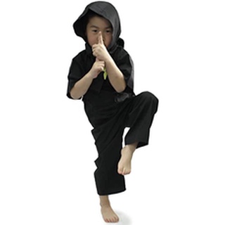 Kimono Japan Boys Ninja Jinbei; Japanese Traditional Comfy Kimono for Summer Halloween Costume Cotton Black Hood Mask Pockets Cosplay