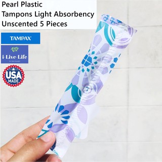 ผ้าอนามัยแบบสอด 5 ชิ้น Pearl Plastic Tampons Light Unscented 5 pieces - Tampax เหมาะกับวันมาน้อย สูตรไร้กลิ่น