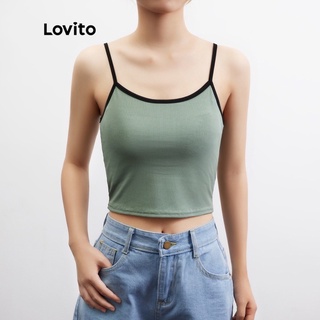 Lovito เสื้อครอปสายเดี่ยว ผ้าถัก สีพื้น 🎈พร้อมส่ง  (สีเขียว / ชมพู / ขาว / สีดำ)