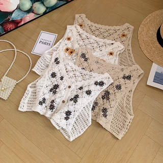 เสื้อกั๊กถักไหมพรมสไตล์โคเรีย เสื้อแขนกุดถักลูกไม้