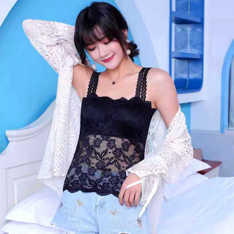Sale สปอตออก 337สปอร์ตบรา เสื้อ ลูกไม้ มีฟองน้ำ เสื้อกั๊กยาว สามารถสวมใส่ได้โดยลำพัง