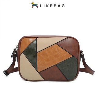 Likebag เย็บกระเป๋าสี่เหลี่ยมเล็กแฟชั่นสุภาพสตรีกระเป๋าสะพายข้างสไตล์เกาหลีกระเป๋าสะพายหลัง