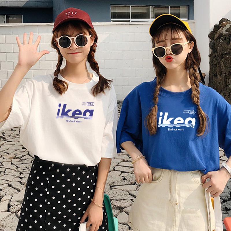 (1058) เสื้อยืดลําลองแฟชั่นสําหรับสตรีแขนสั้นคอกลมพิมพ์ลาย ikea