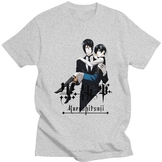 เสื้อยืดผู้หญิง - เสื้อยืดคอตตอนคูลสีดําบัตเลอร์ผู้ชาย Kuroshitsuji Ciel Phantomhive พิมพ์อะนิเมะนุ