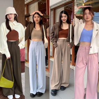 chuuchop_พร้อมส่ง(C7702) 🧸🧤 WINDY pants กางเกงขายาวเอวสูงสีพื้น มี4สี 4ขนาด