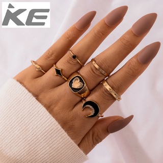Simple jewelry black drip moon love ring 7-piece set for girls for women low price
