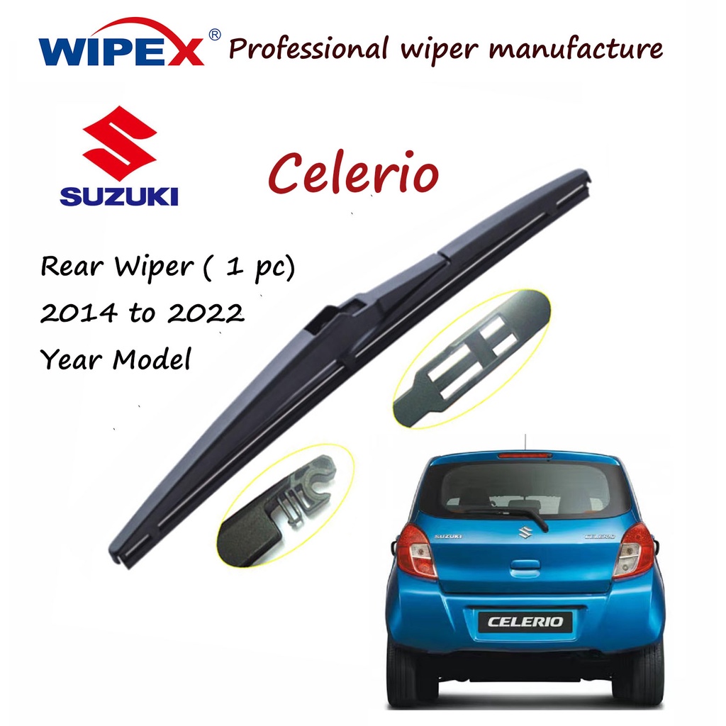ใบปัดน้ําฝนด้านหลัง Suzuki Celerio 12A สําหรับ 2014 ถึง 2022 CELERO ที่ปัดน้ําฝนกระจกหลังรถยนต์ (ยาง+กรอบ) จาก Wipex