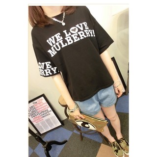 เสื้อแฟชั่น คอกลม แขนสั้น ลาย We Love Mulberry สีดำ 1060