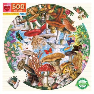 eeBoo Mushrooms and Butterflies 500 pc Round Puzzle - จิ๊กซอว์รูปเห็ดและผีเสื้อ แบบ 500 ชิ้น ต่อเป็นรูปภาพทรงกลม