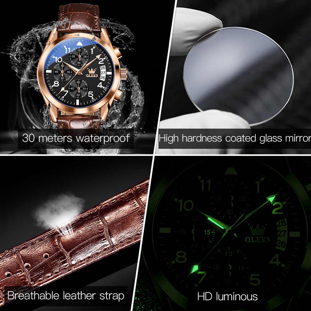 OLEVS Original Luxury Watch for Men Quartz Multifunction Fashion ...
