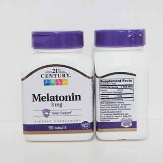 เมลาโทนิน 3 มก. 90 เม็ด อาหารเสริมช่วยการนอนหลับ ลดความเครียด (21st Century Melatonin 3 mg 90 Tablets)