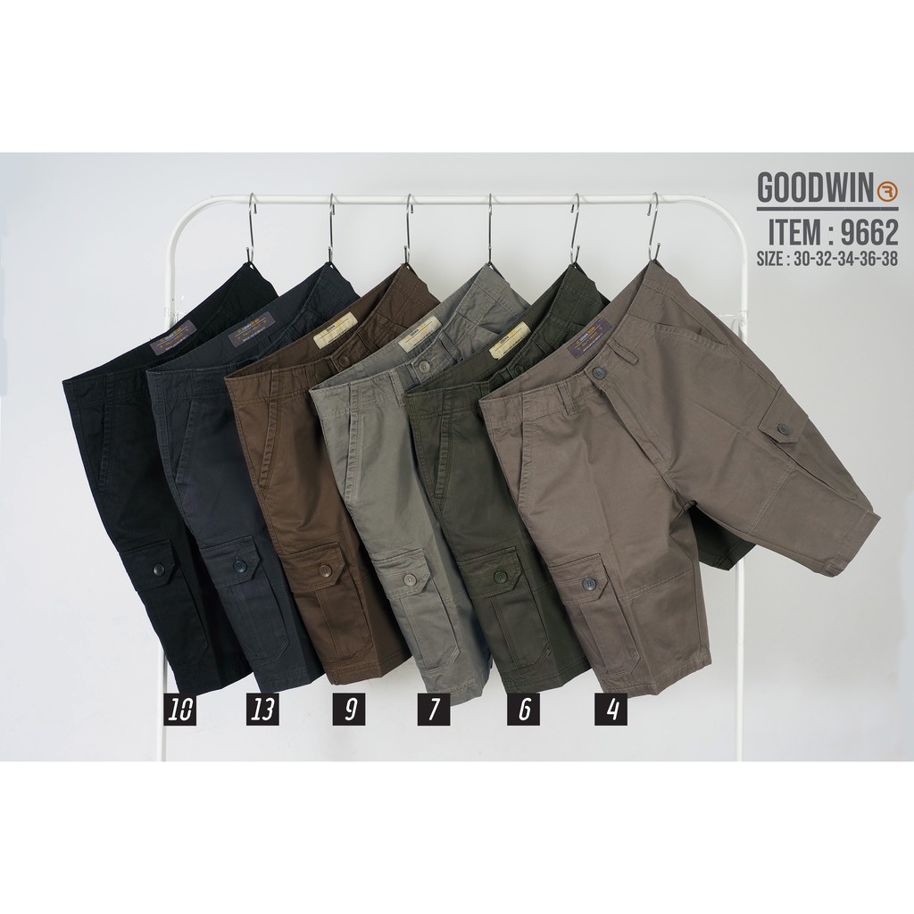⚡GW⚡9662 กางเกงขาสั้น ผู้ชาย คาโก้ ผ้าคอตต้อน สีพื้น ยาว 22-23 นิ้ว ไซส์ 30-38 Goodwin Brand