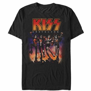 Kiss เสื้อยืดลําลอง ผ้าฝ้าย 100% แขนสั้น คอกลม พิมพ์ลายโลโก้ Destroyer ขนาดใหญ่ สีดํา สําหรับผู้ชาย XS-XXXL