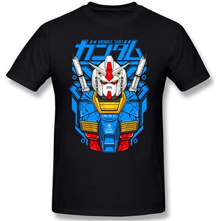 แฟชั่นยูนิเซ็กซ์เสื้อยืดคอก ลมแขนสั้นผ้าฝ้ายแท้ gundam the origin rx - 78-2