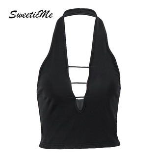 SweeticMe เสื้อกั๊กผู้หญิงใหม่สบายๆแฟชั่นเซ็กซี่ Halter สีทึ…