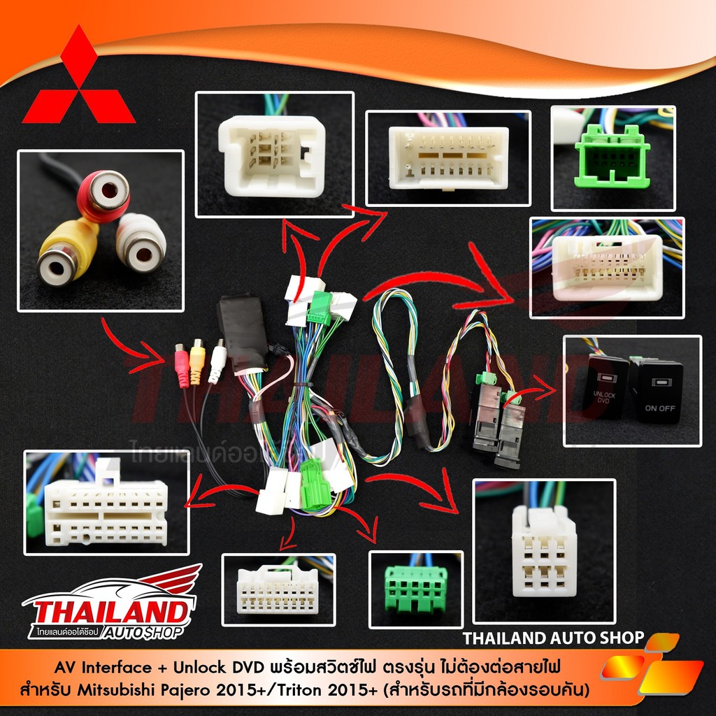 AV Interface+Unlock DVD มาพร้อมสวิตช์ไฟตรงรุ่นไม่ต้องตัดต่อสายไฟสำหรับMitsubishi Pajero2015+/Triton2