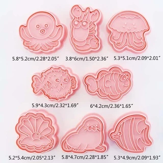 Yu 8 ชิ้นเครื่องตัดคุกกี้ชุดเครื่องตัดบิสกิตแม่พิมพ์คุกกี้วัสดุพลาสติก Marine Life Shape สําหรับเด็ก Party Supplies Fa