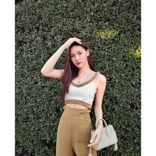 PIEERE SET -Brown ชุดเซ็ทเสื้อครอป+กางเกงขายาว