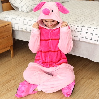 ชุดนอนคอสเพลย์ การ์ตูน Piglet Onesies ผ้าสักหลาด สําหรับผู้ชาย และผู้หญิง