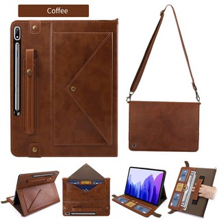 Samsung Tab S7 S7+ T870 T875 T970 T975 T976 SM-T870 SM-T875 SM-T970 SM-T975 SM-T976 Leather Cover Case with Shoulder St